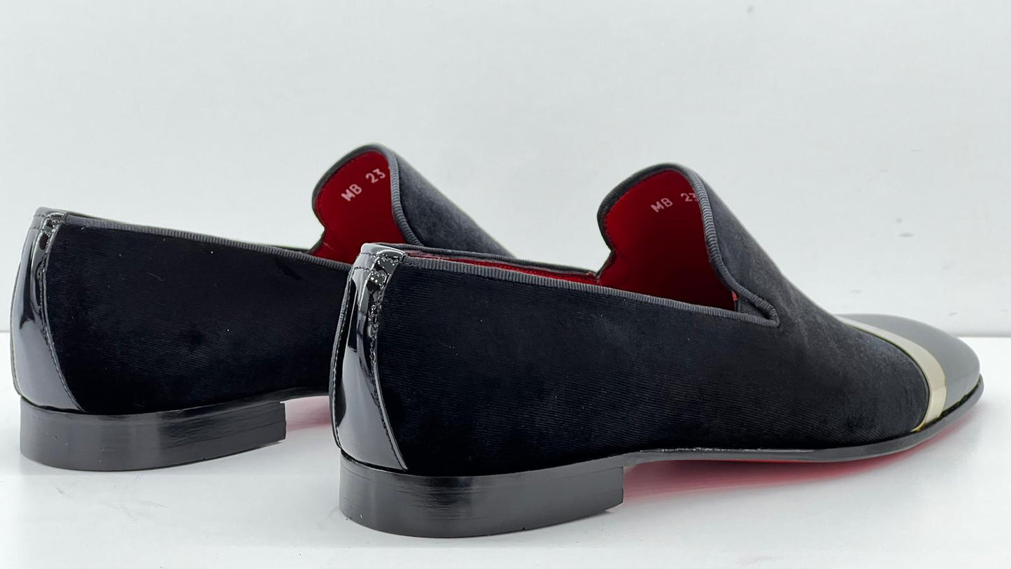 VINZA Black Velvet Gold Accesorize Loafer