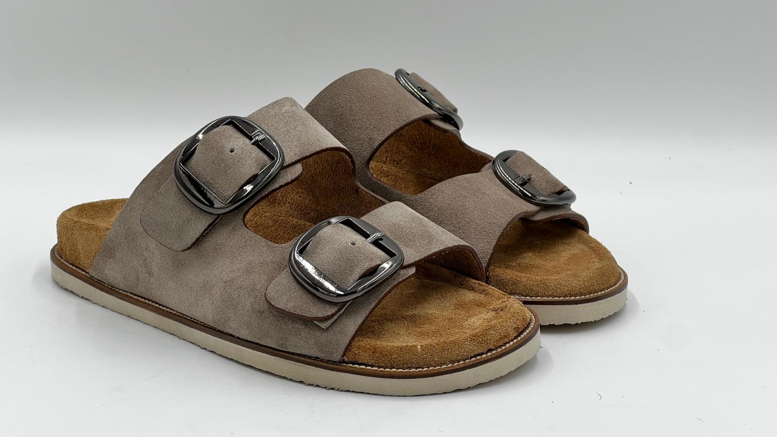 ALVBUC Beige Suede Buckle Sandals - Alvarenzo shoes