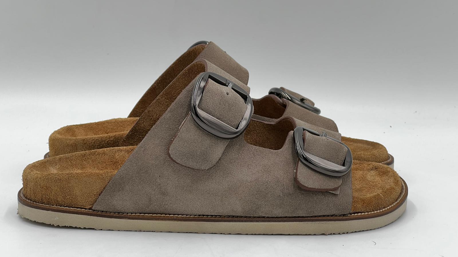 ALVBUC Beige Suede Buckle Sandals - Alvarenzo shoes