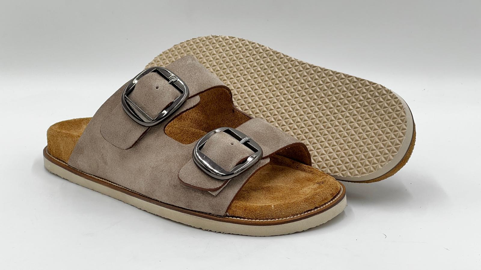 ALVBUC Beige Suede Buckle Sandals - Alvarenzo shoes