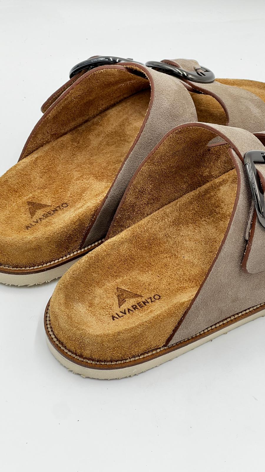 ALVBUC Beige Suede Buckle Sandals - Alvarenzo shoes