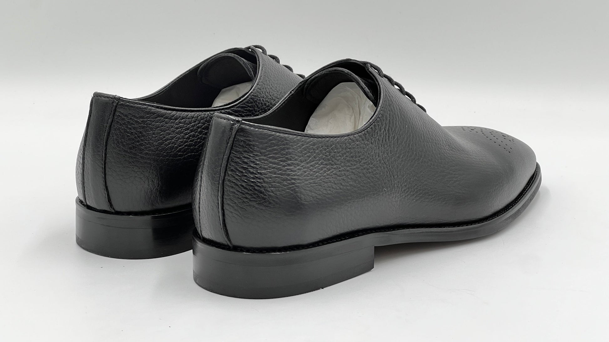 ALVOX Black Pebble Grain Leather Wholecut Oxford Shoes - Alvarenzo shoes