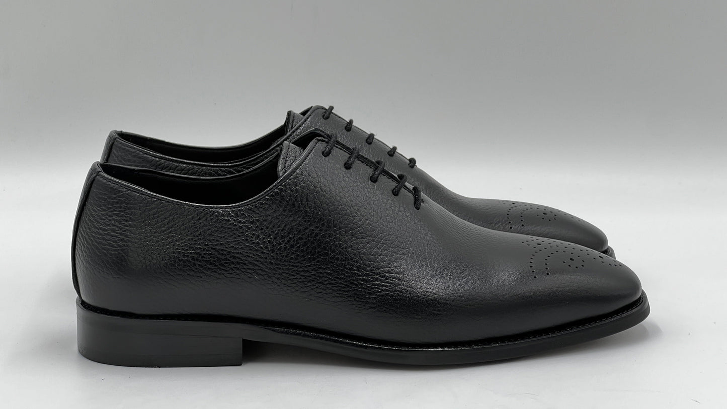 ALVOX Black Pebble Grain Leather Wholecut Oxford Shoes - Alvarenzo shoes