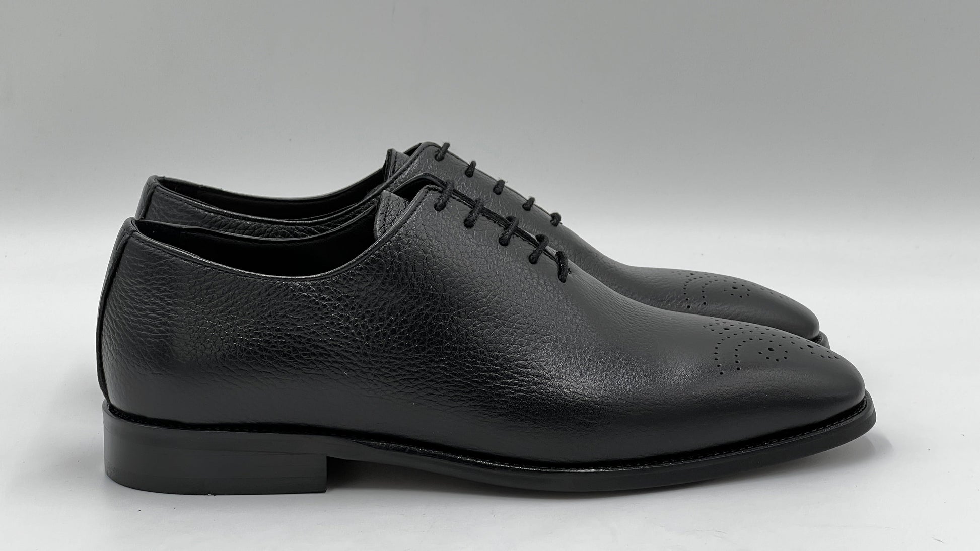 ALVOX Black Pebble Grain Leather Wholecut Oxford Shoes - Alvarenzo shoes