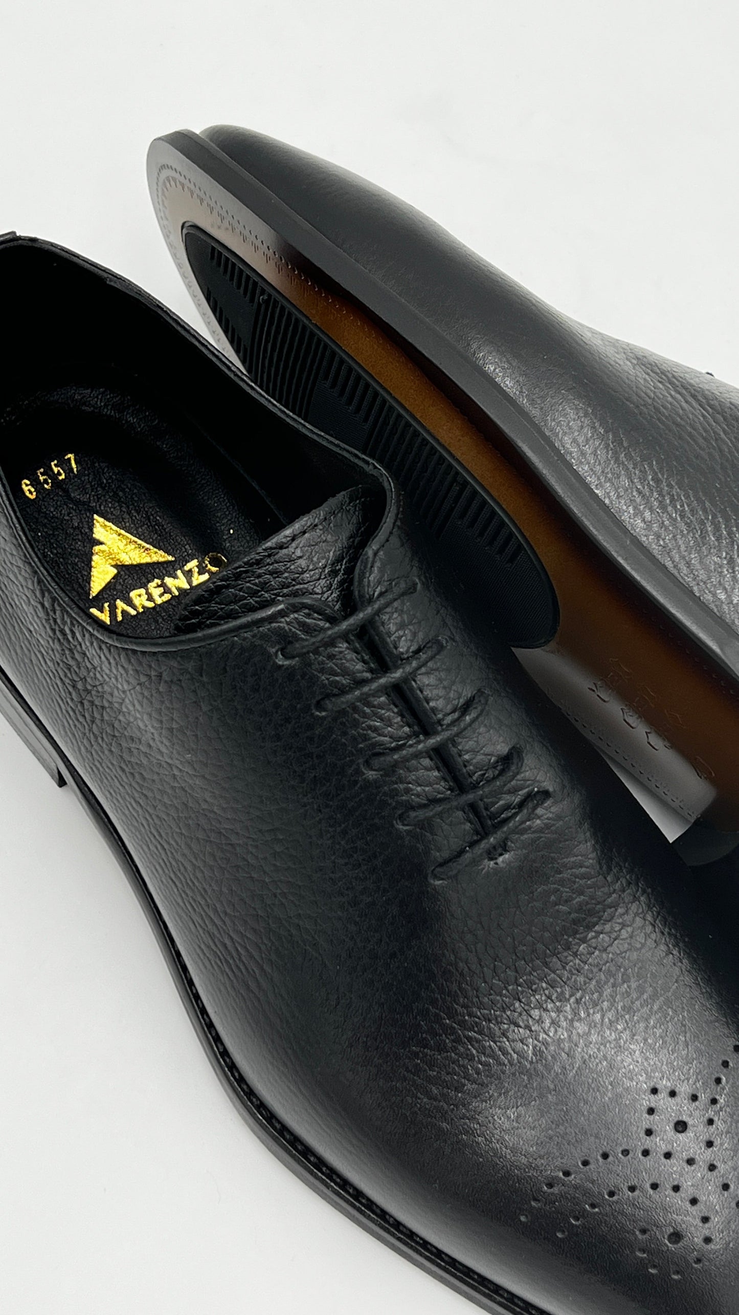 ALVOX Black Pebble Grain Leather Wholecut Oxford Shoes - Alvarenzo shoes