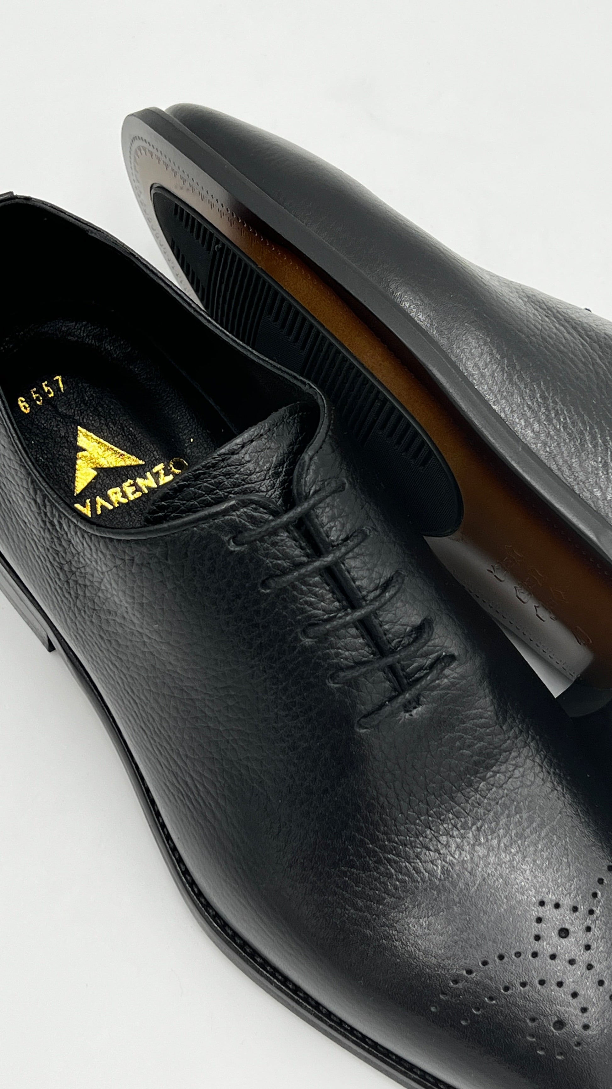 ALVOX Black Pebble Grain Leather Wholecut Oxford Shoes - Alvarenzo shoes