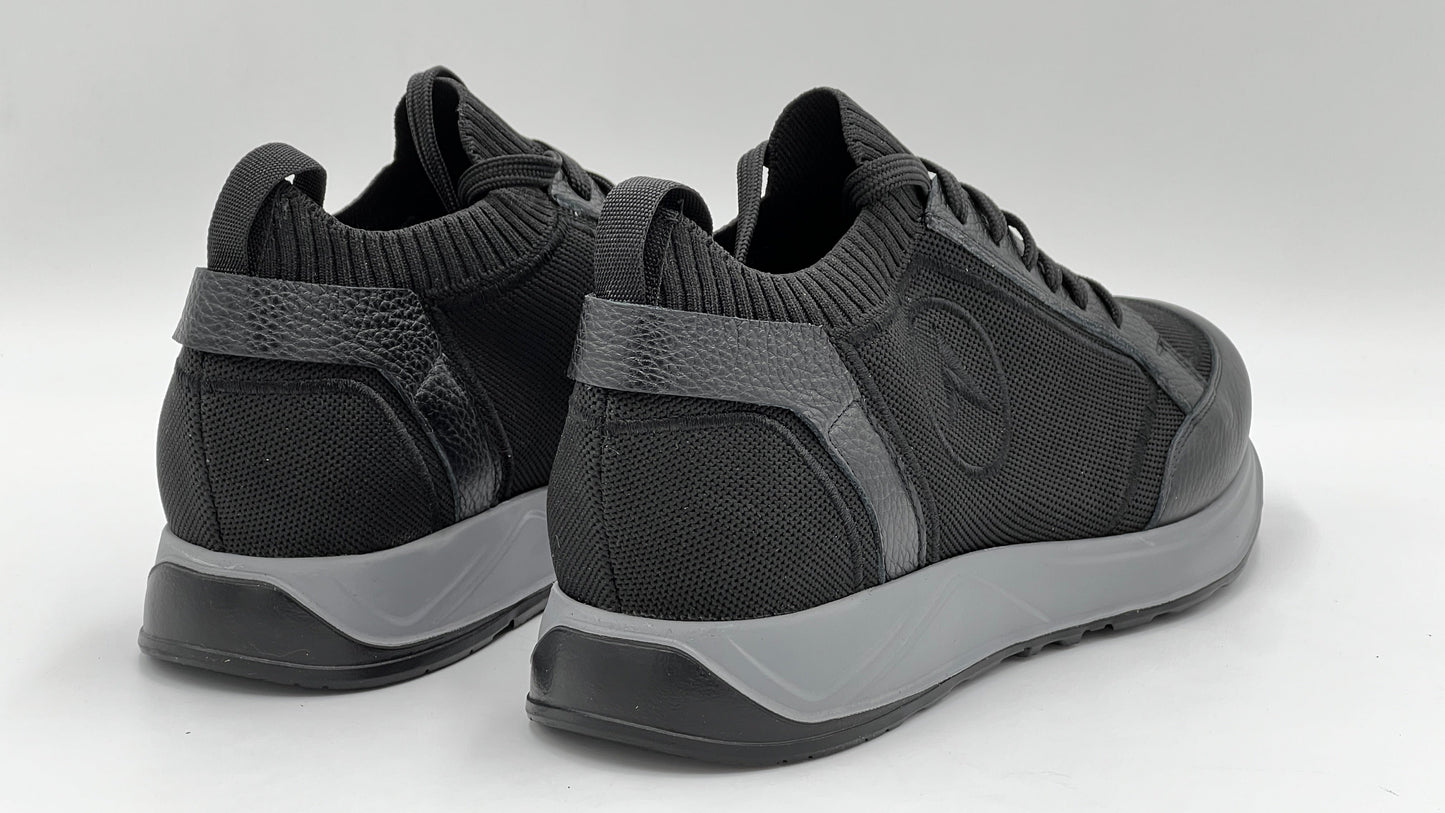 ALVRUN Black Knit & Leather Hybrid Runner Sneakers - Alvarenzo shoes