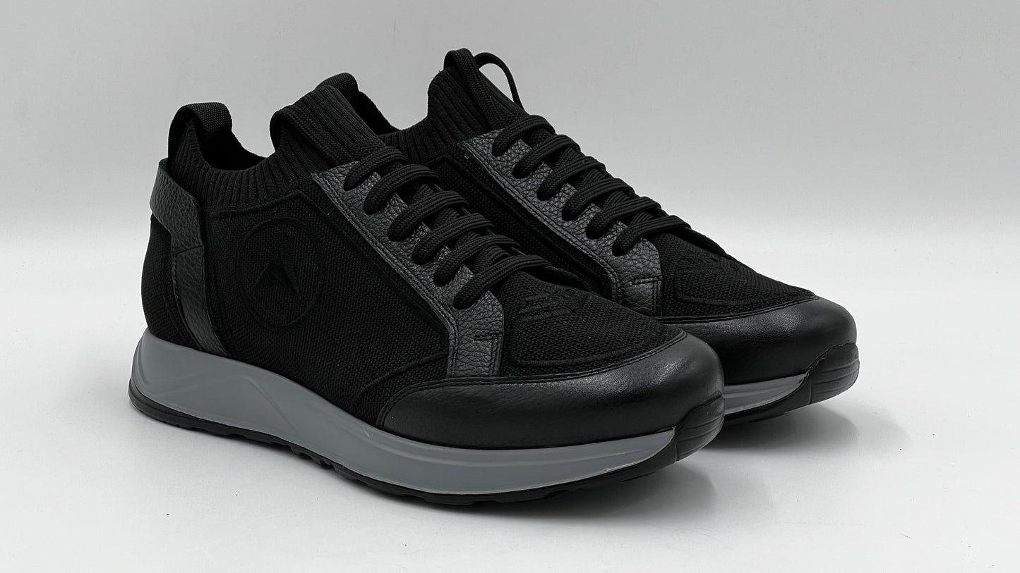 ALVRUN Black Knit & Leather Hybrid Runner Sneakers - Alvarenzo shoes