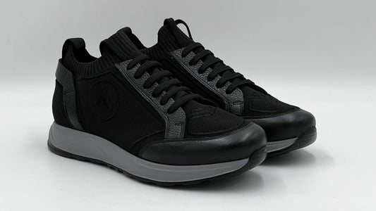 ALVRUN Black Knit & Leather Hybrid Runner Sneakers - Alvarenzo shoes