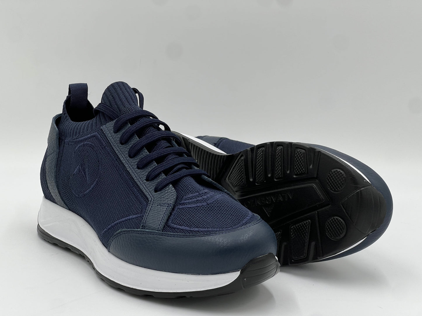 ALVRUN Navy Knit & Leather Hybrid Runner Sneakers - Alvarenzo shoes