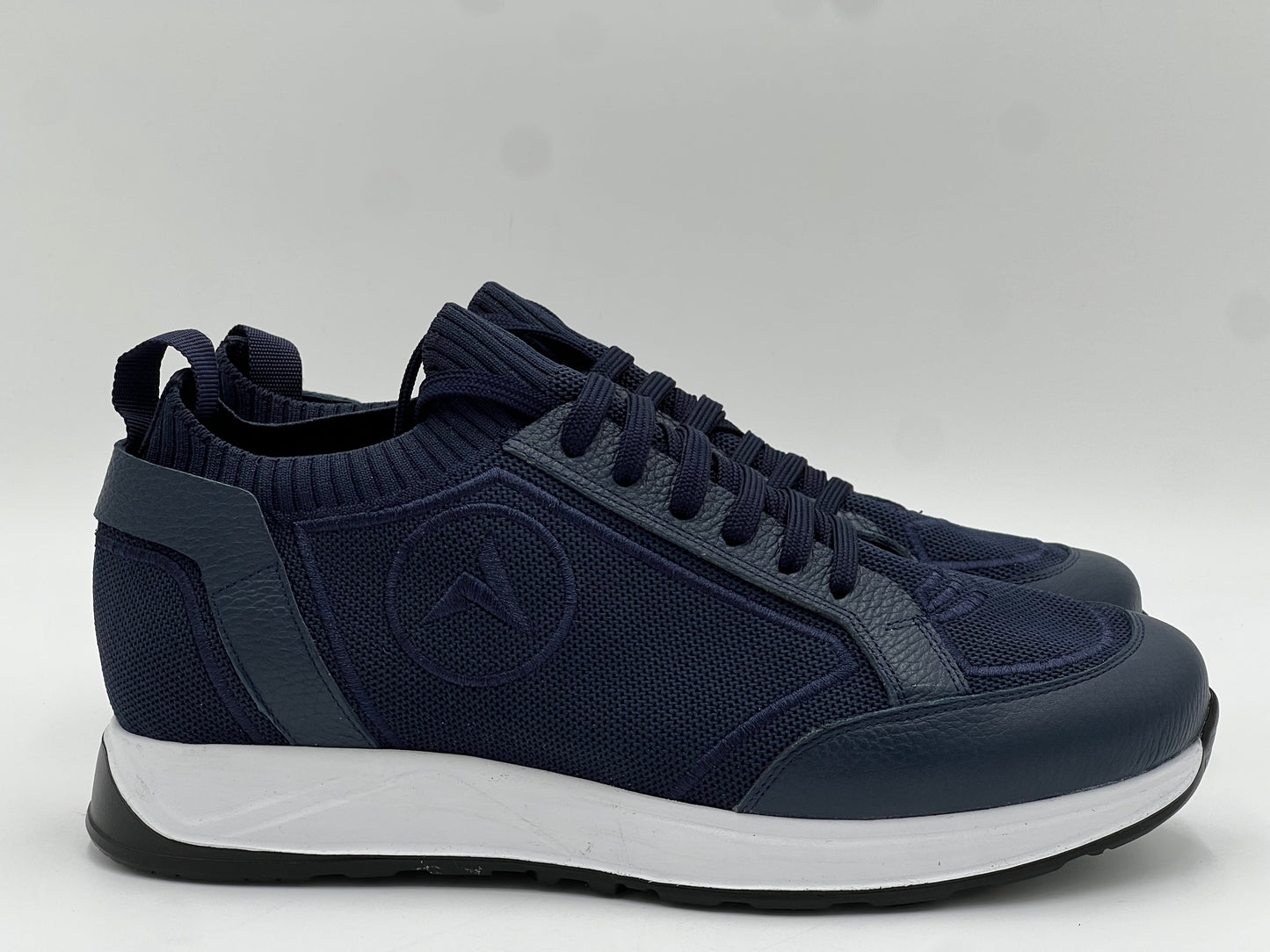 ALVRUN Navy Knit & Leather Hybrid Runner Sneakers - Alvarenzo shoes