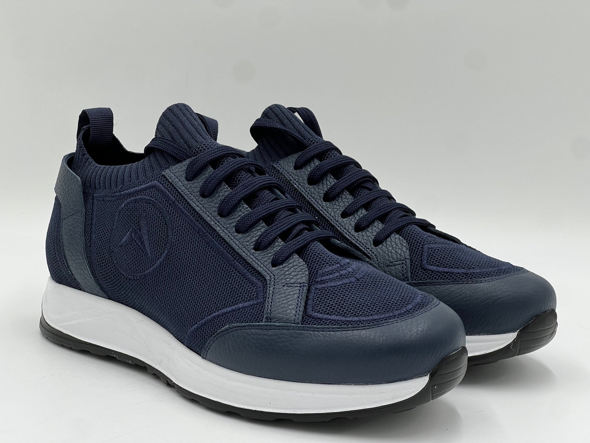 ALVRUN Navy Knit & Leather Hybrid Runner Sneakers - Alvarenzo shoes