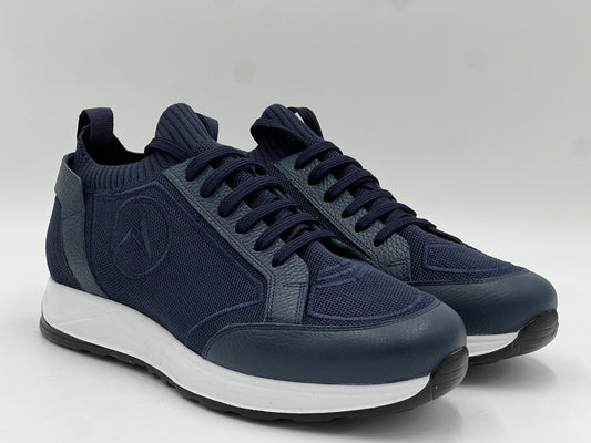 ALVRUN Navy Knit & Leather Hybrid Runner Sneakers - Alvarenzo shoes