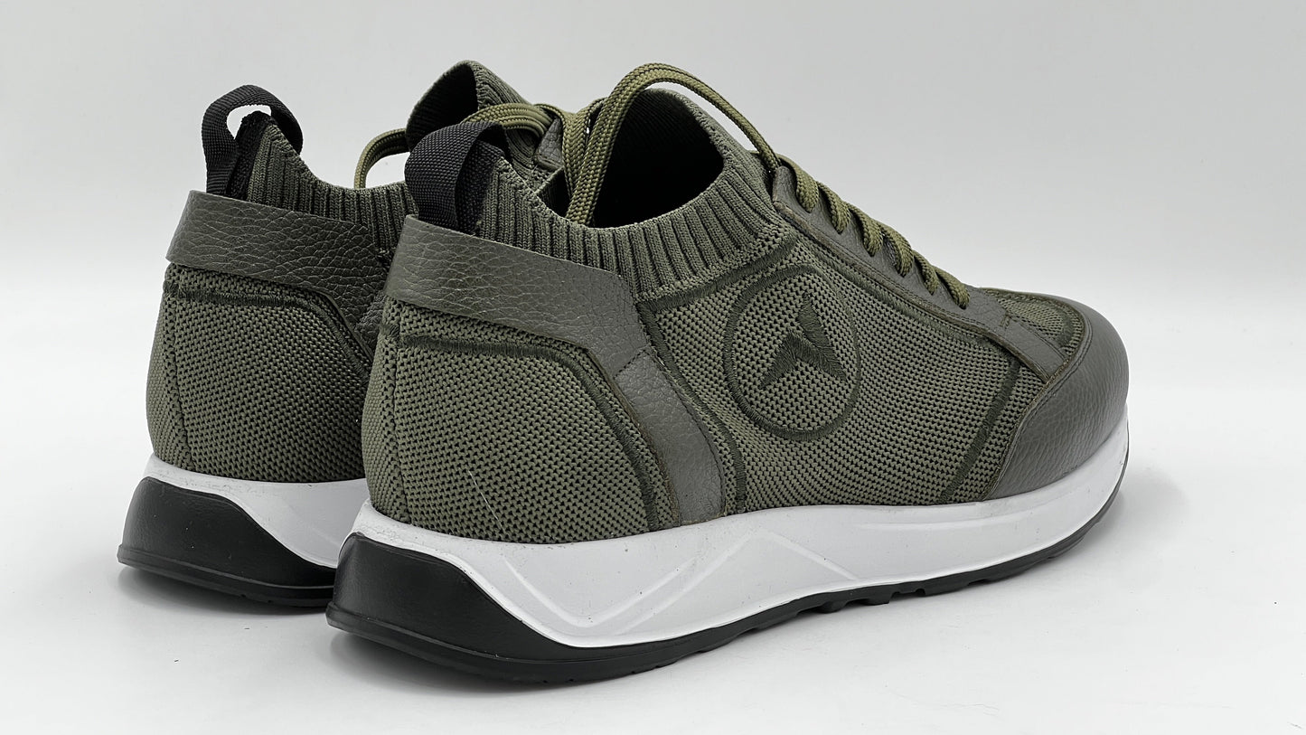 ALVRUN Olive Green Knit & Leather Hybrid Runner Sneakers - Alvarenzo shoes