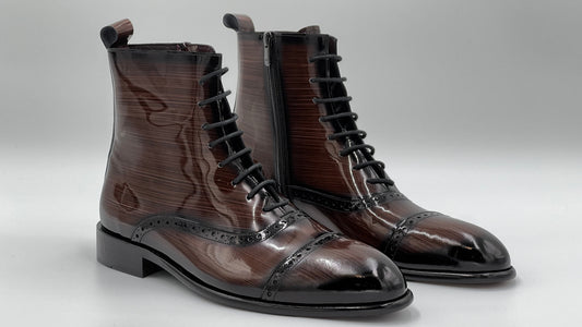 BOST Handpaint Brown Leather Lace Boots - Alvarenzo shoes