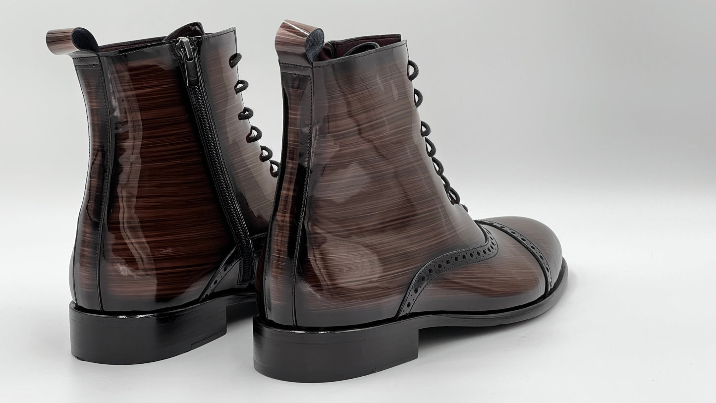 BOST Handpaint Brown Leather Lace Boots - Alvarenzo shoes