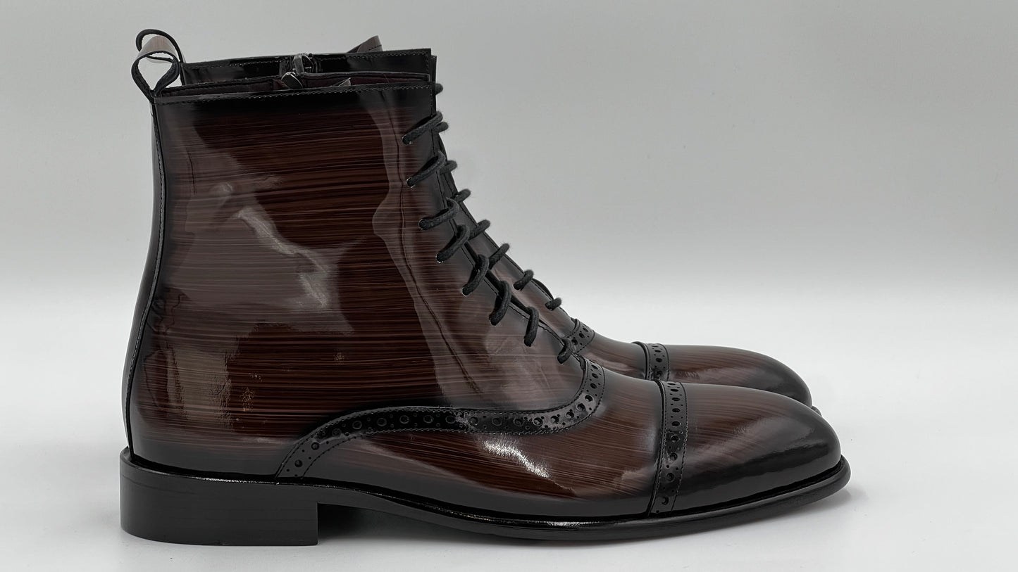 BOST Handpaint Brown Leather Lace Boots - Alvarenzo shoes
