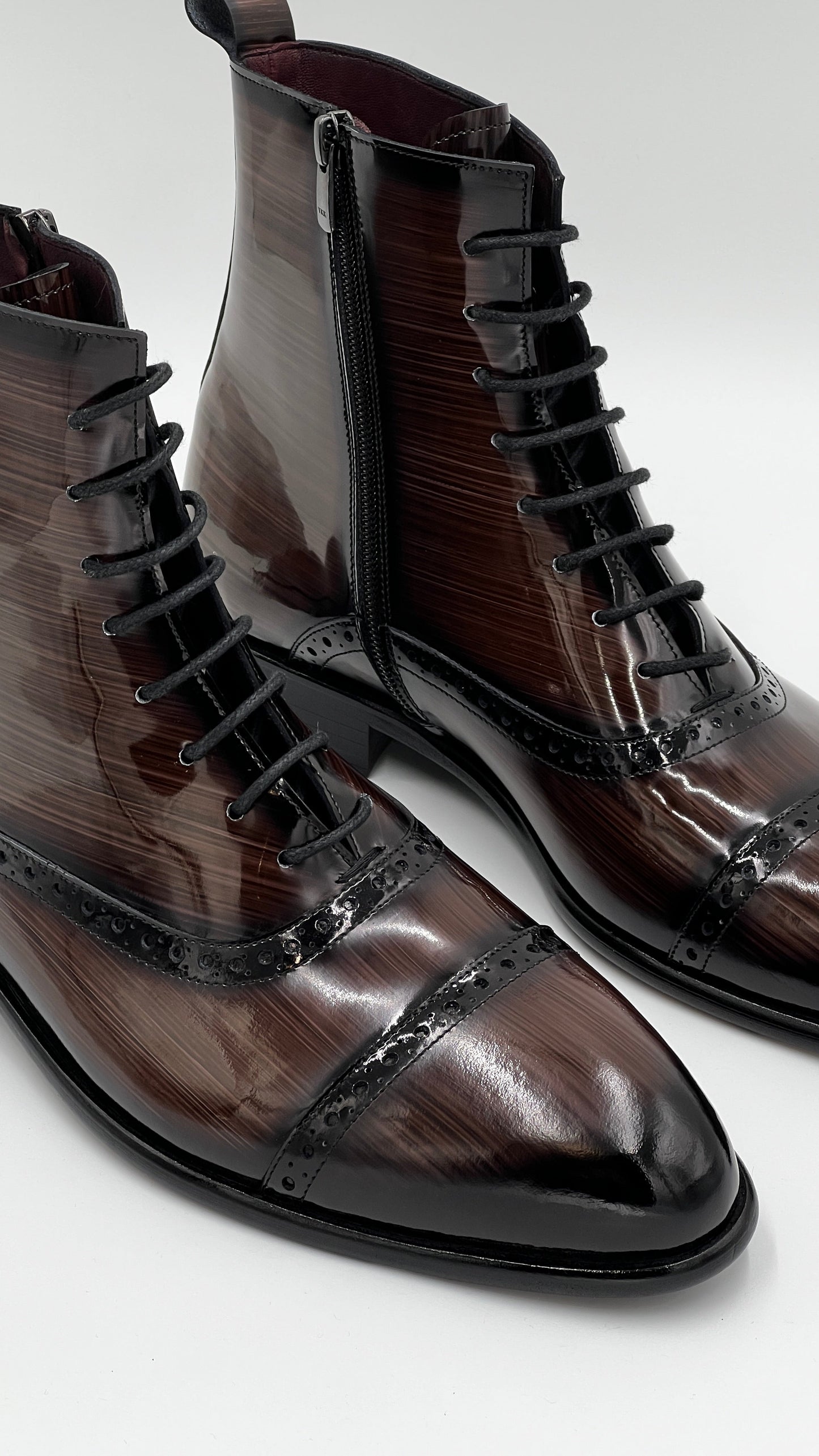 BOST Handpaint Brown Leather Lace Boots - Alvarenzo shoes