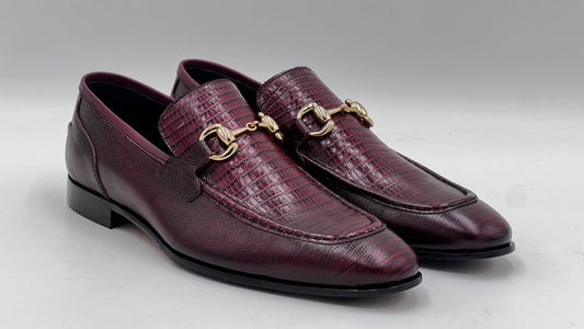 Burgundy Gold Buckle Loafer - Alvarenzo shoes