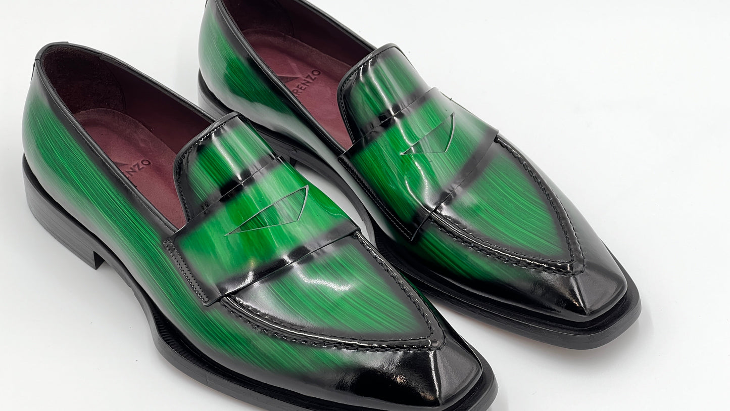 GRASE Italy Handpaint Green Loafer Leather Shoes - Alvarenzo shoes