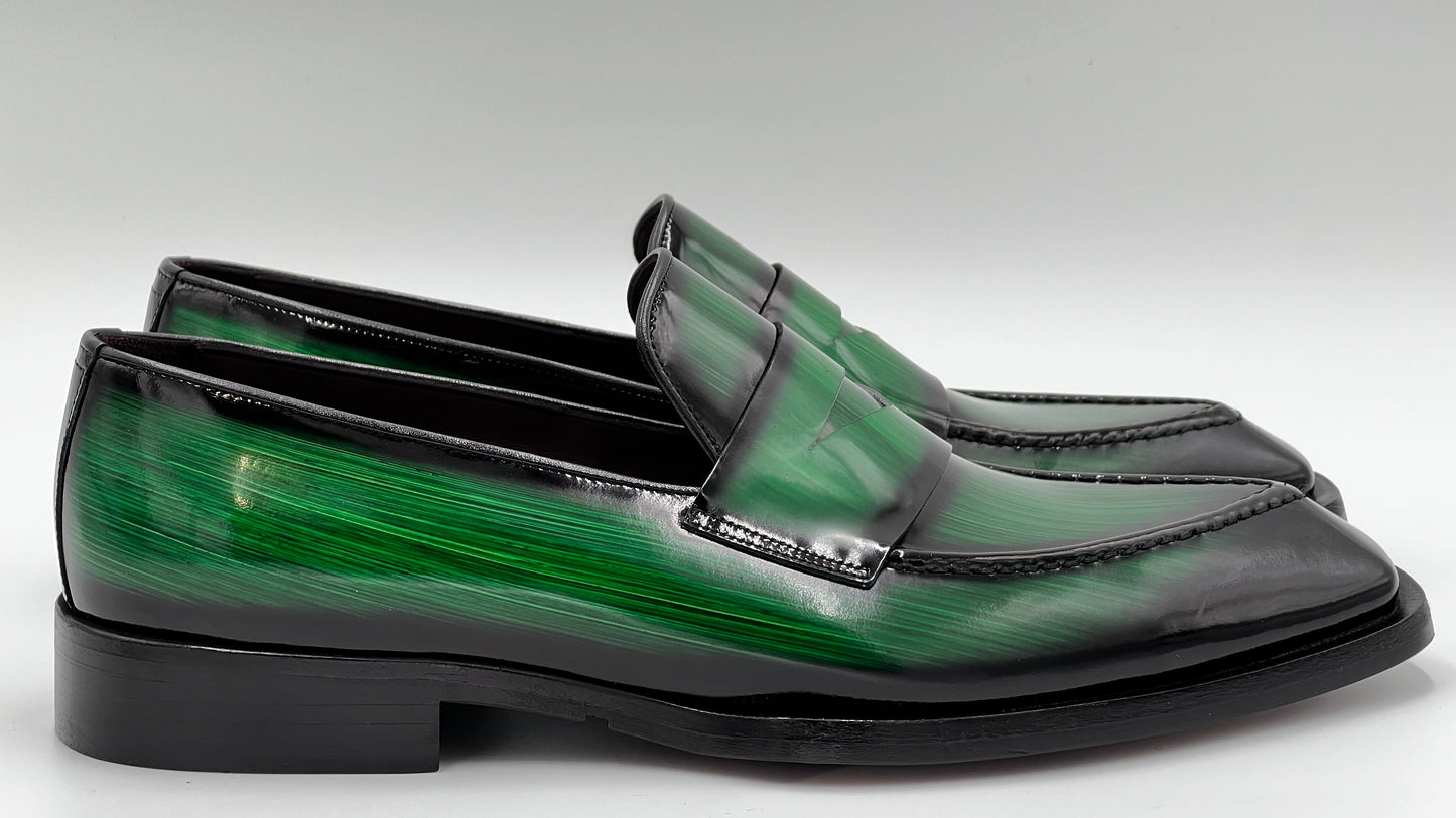 GRASE Italy Handpaint Green Loafer Leather Shoes - Alvarenzo shoes