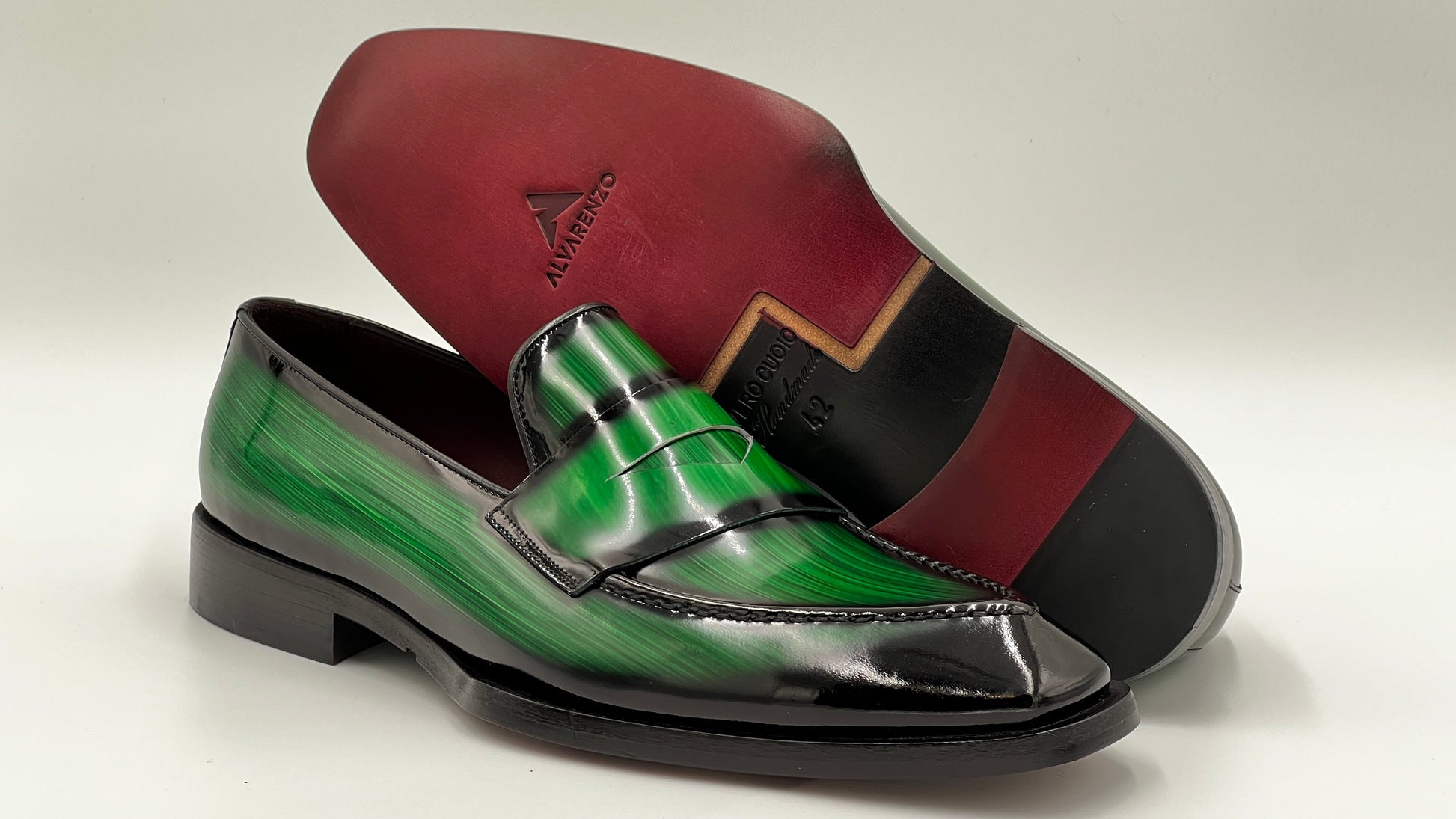 GRASE Italy Handpaint Green Loafer Leather Shoes - Alvarenzo shoes
