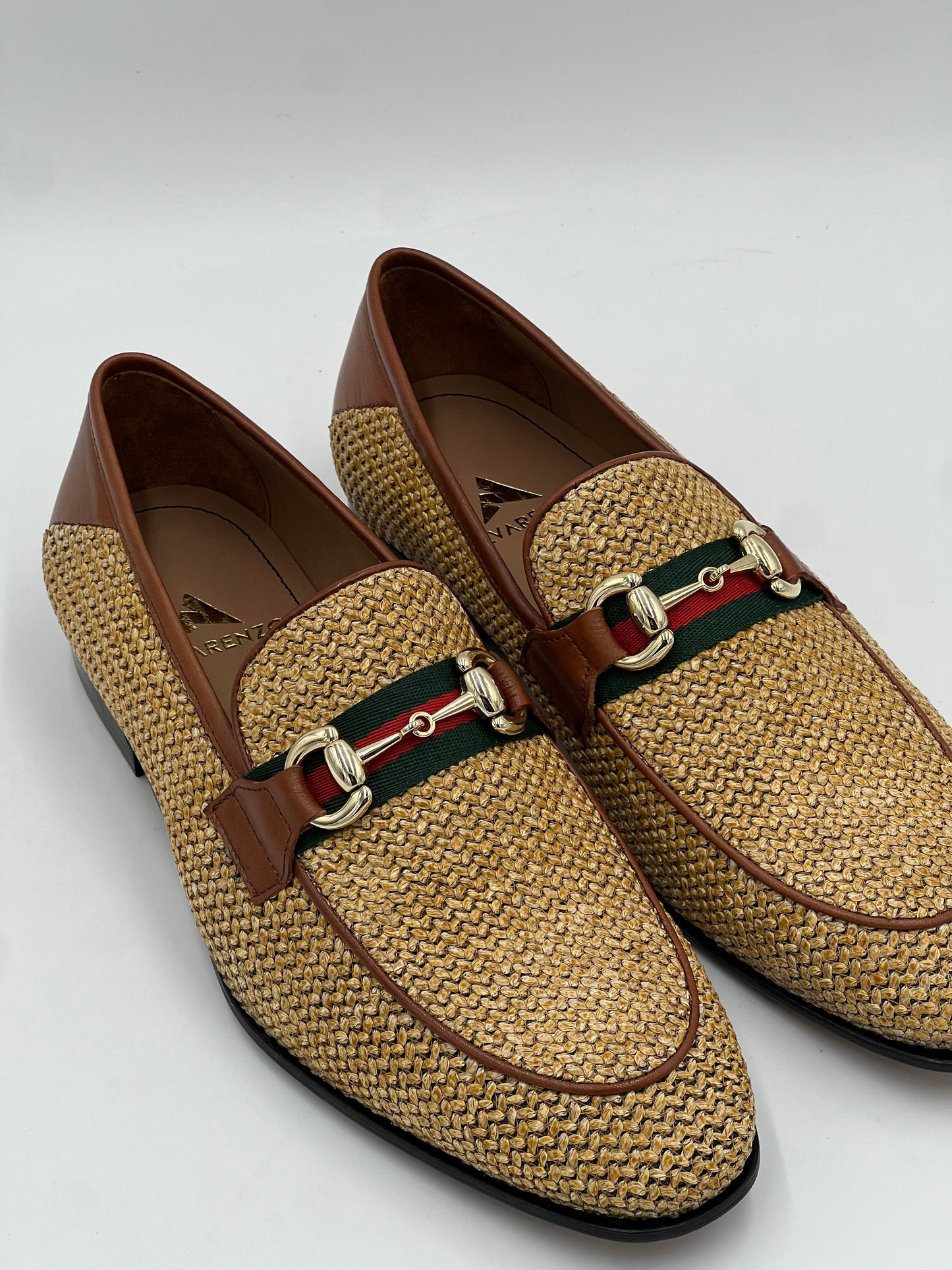 Horsebit Woven Raffia & Leather Loafer — Natural/Cognac - Alvarenzo shoes