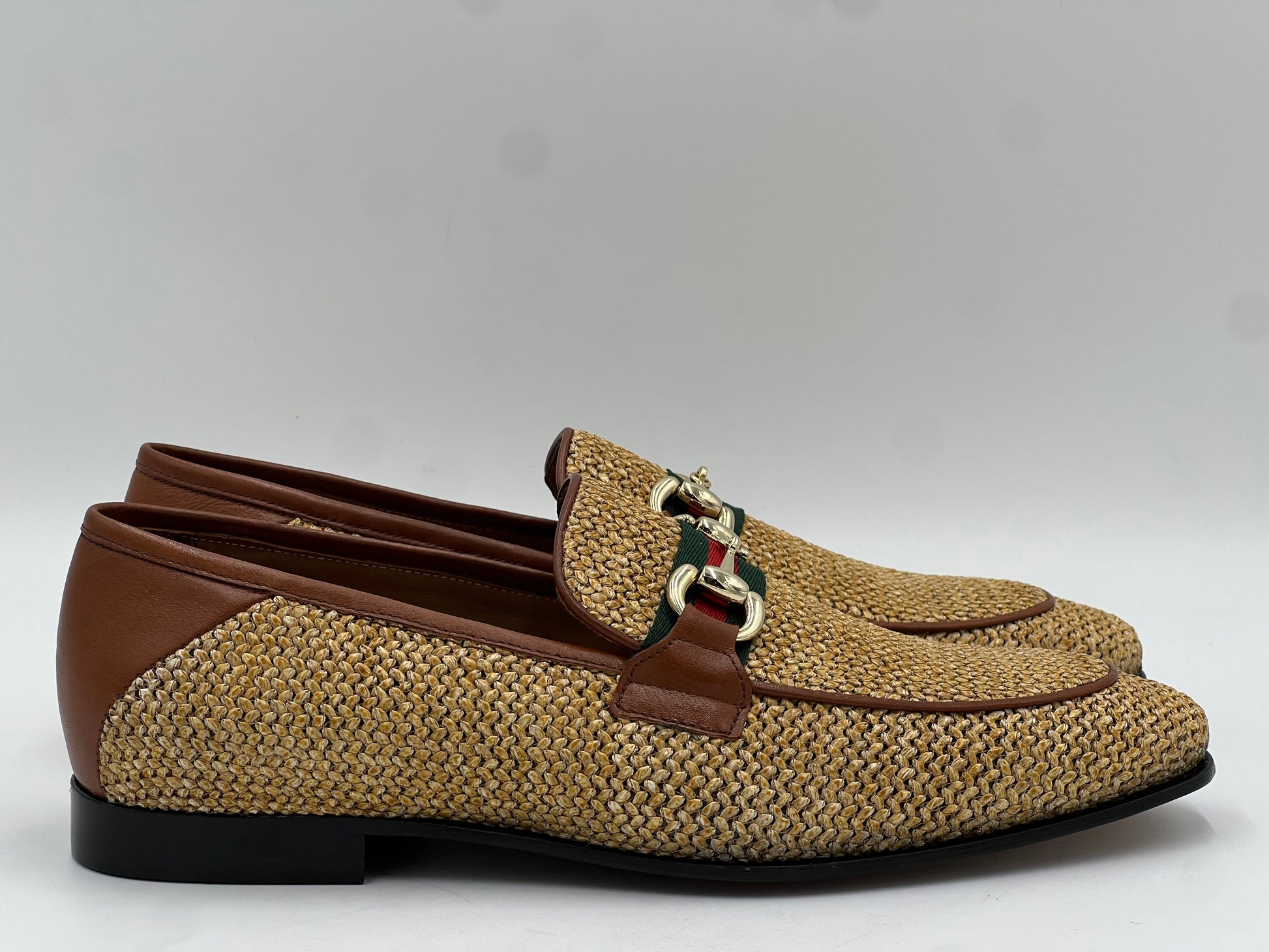 Horsebit Woven Raffia & Leather Loafer — Natural/Cognac - Alvarenzo shoes