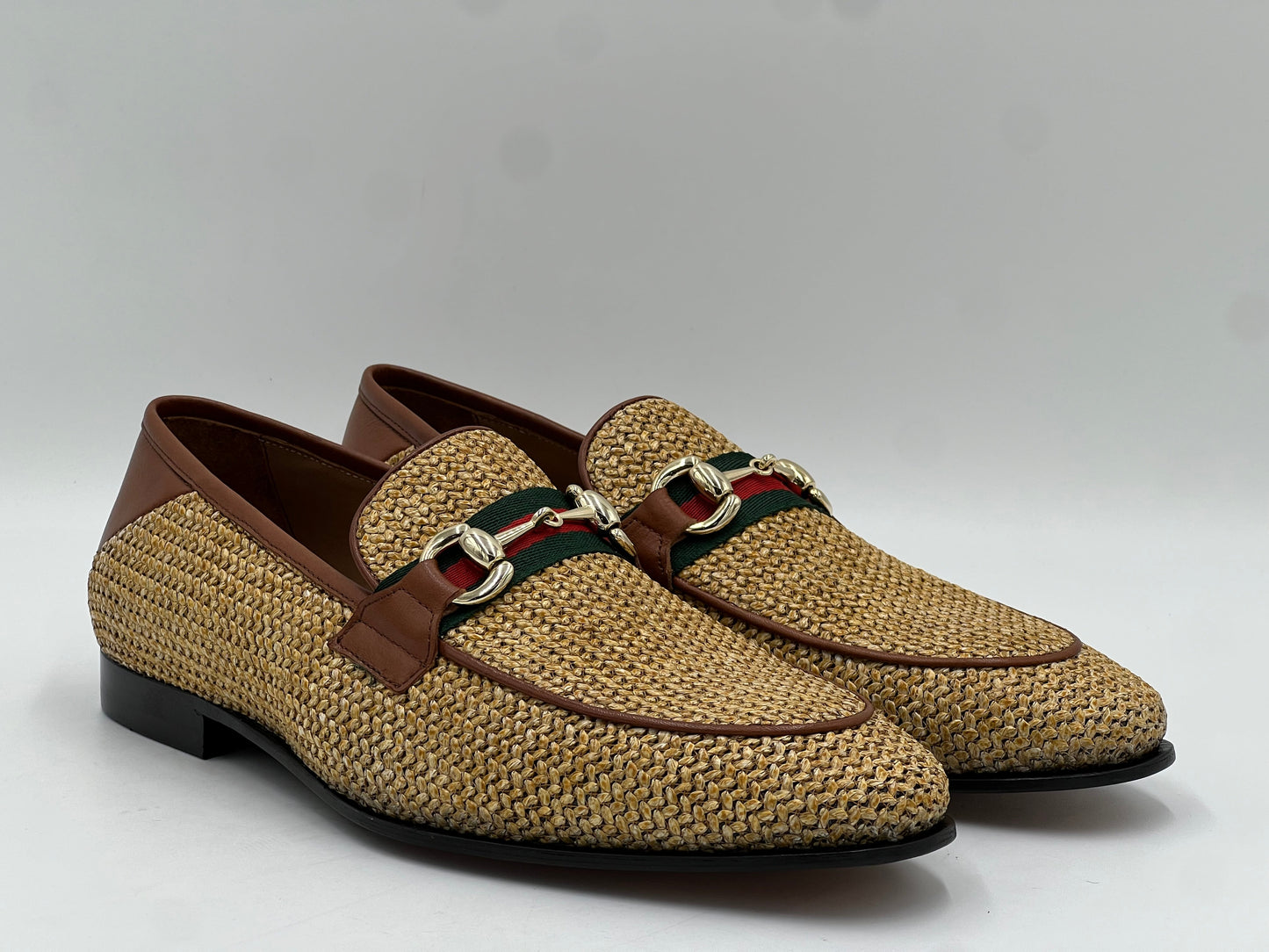 Horsebit Woven Raffia & Leather Loafer — Natural/Cognac - Alvarenzo shoes