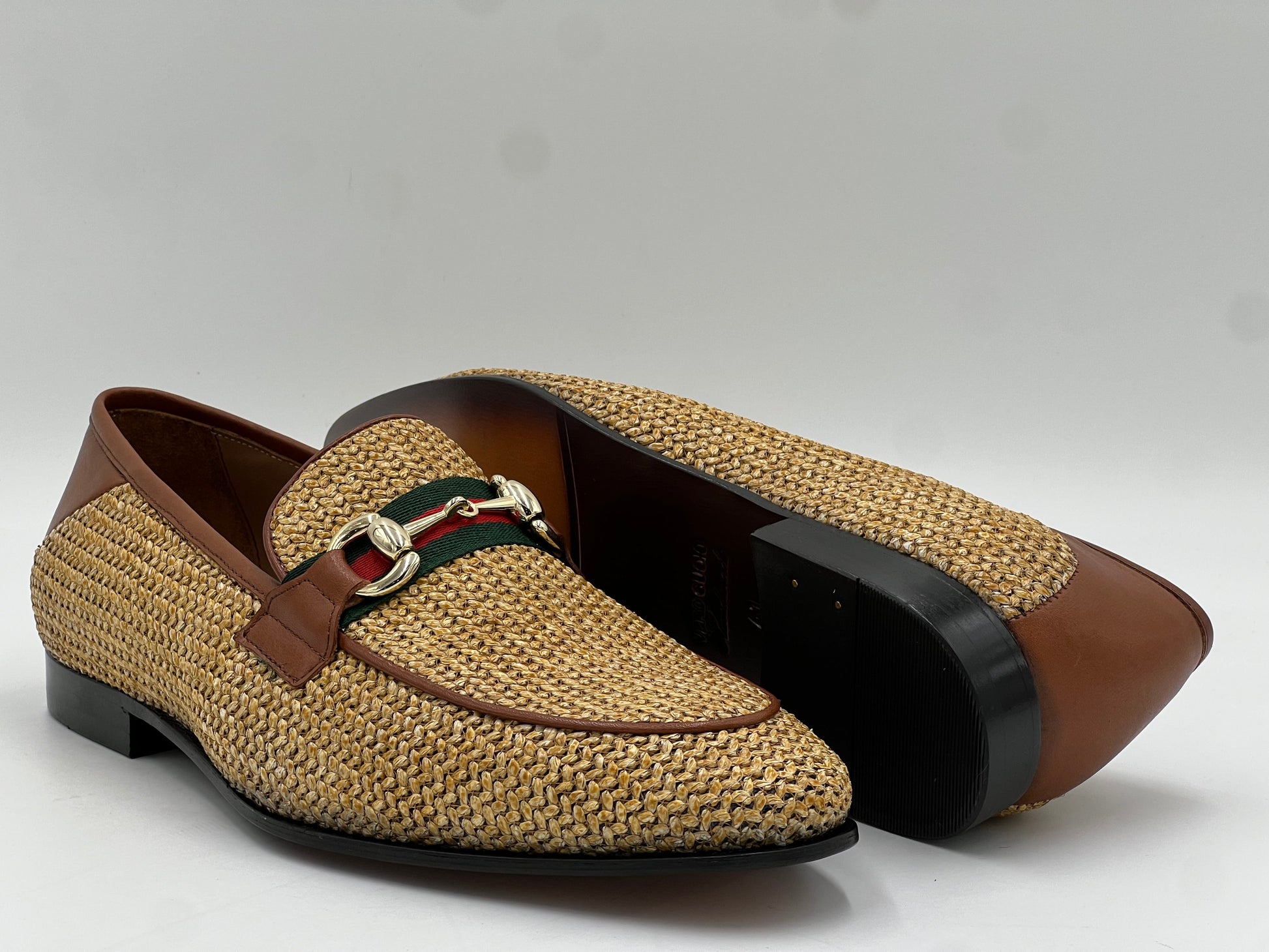 Horsebit Woven Raffia & Leather Loafer — Natural/Cognac - Alvarenzo shoes