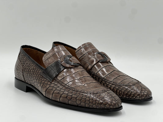 25095 Whıte Chocolate Crocodile Print Leather Loafer Men Shoes