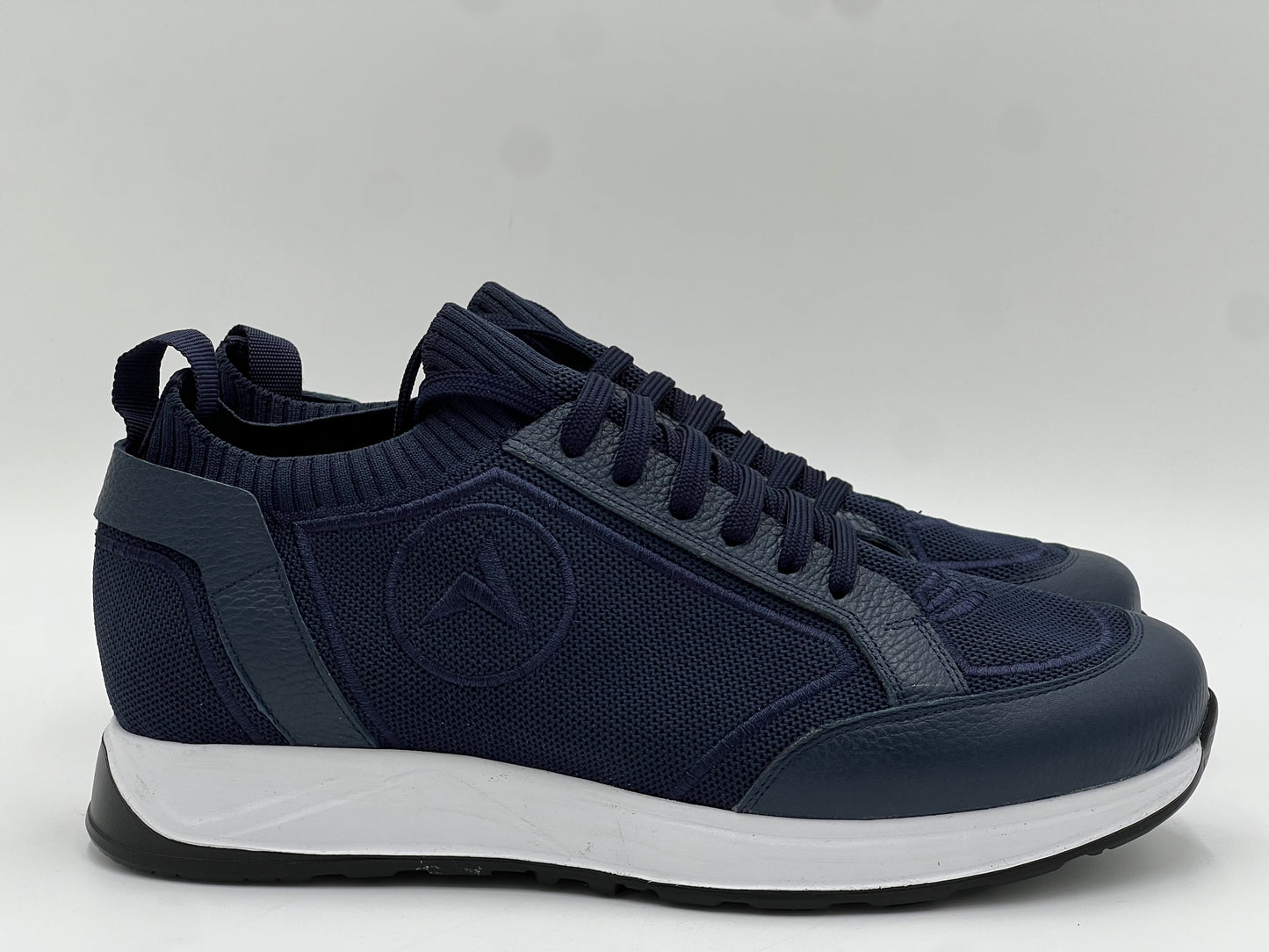 ALVRUN Navy Knit & Leather Hybrid Runner Sneakers