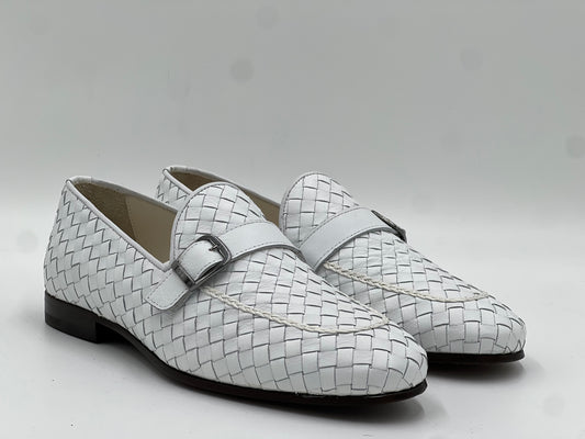 26502 Whıte Woven Monkstrap Flexible Leather Sole