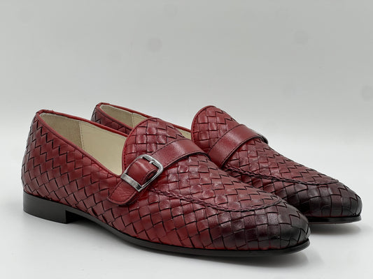 26502 Red Woven Monkstrap Flexible Leather Sole