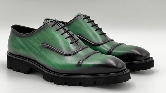 LAKAS Handpaint Tan Rubber Sole Leather Shoes - Alvarenzo shoes