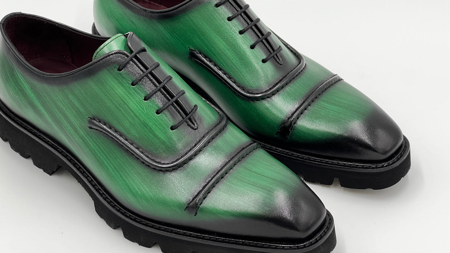 LAKAS Handpaint Tan Rubber Sole Leather Shoes - Alvarenzo shoes