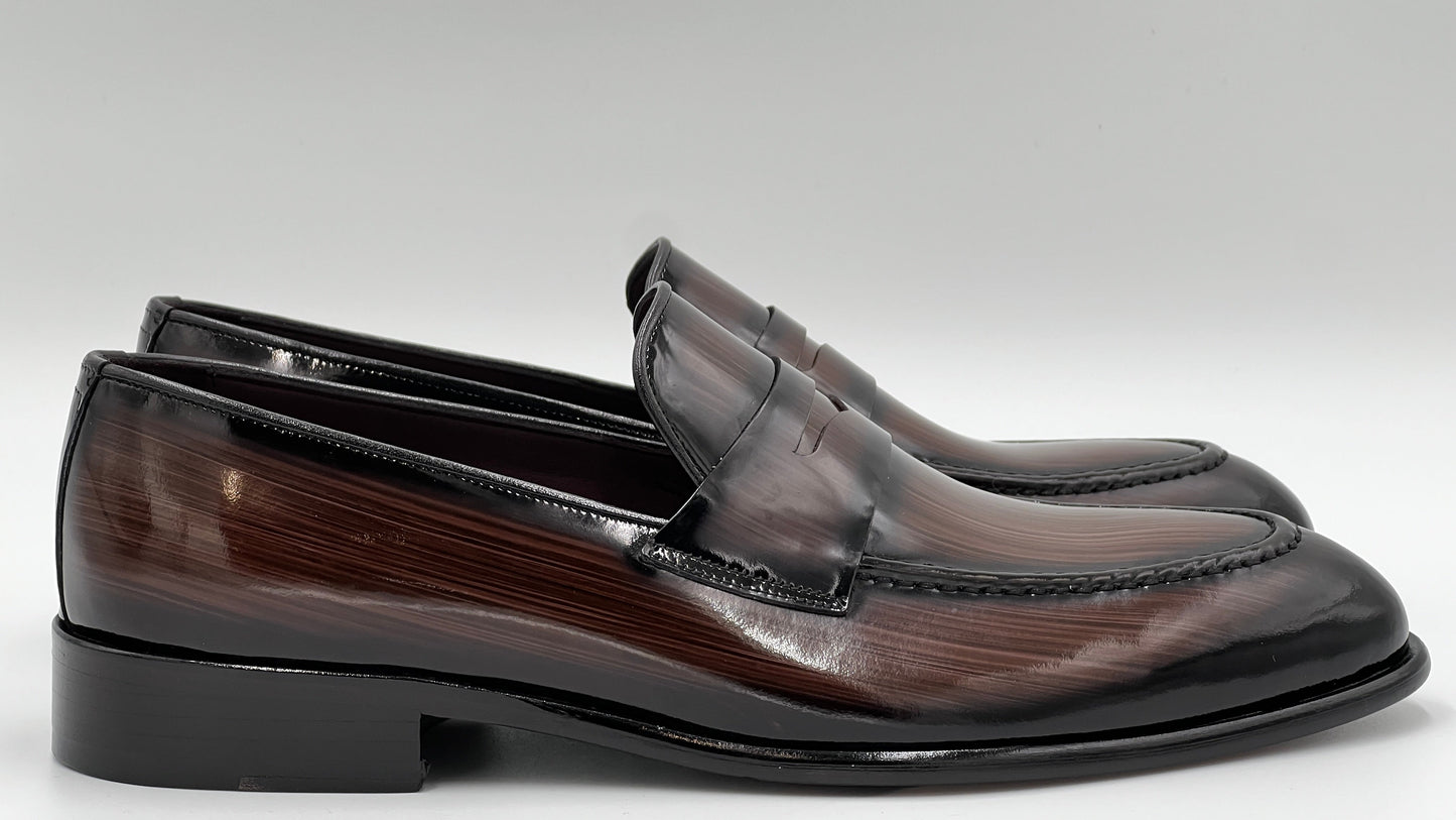 LANDO Handpaint Loafer Brown Leather Dress Shoes - Alvarenzo shoes