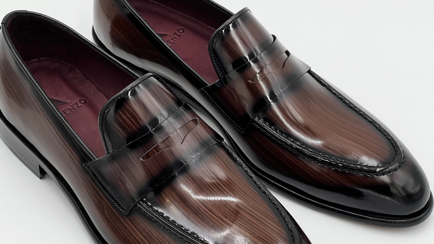 LANDO Handpaint Loafer Brown Leather Dress Shoes - Alvarenzo shoes
