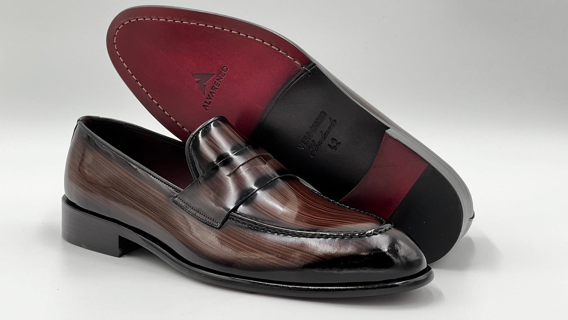 LANDO Handpaint Loafer Brown Leather Dress Shoes - Alvarenzo shoes