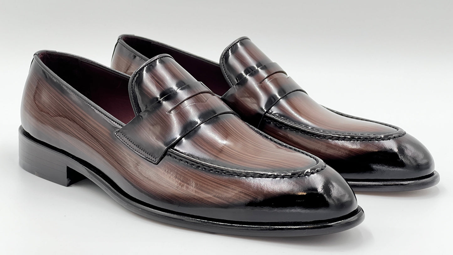 LANDO Handpaint Loafer Brown Leather Dress Shoes - Alvarenzo shoes