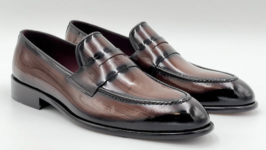 LANDO Handpaint Loafer Brown Leather Dress Shoes - Alvarenzo shoes