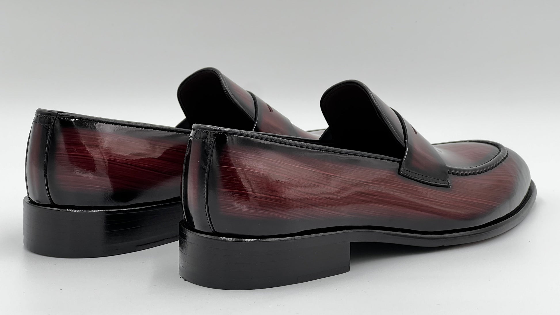 LANDO Handpaint Loafer Burgundy Leather Dress Shoes - Alvarenzo shoes