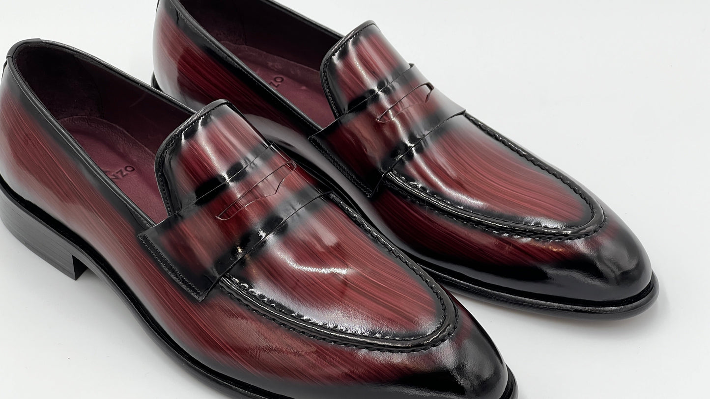 LANDO Handpaint Loafer Burgundy Leather Dress Shoes - Alvarenzo shoes