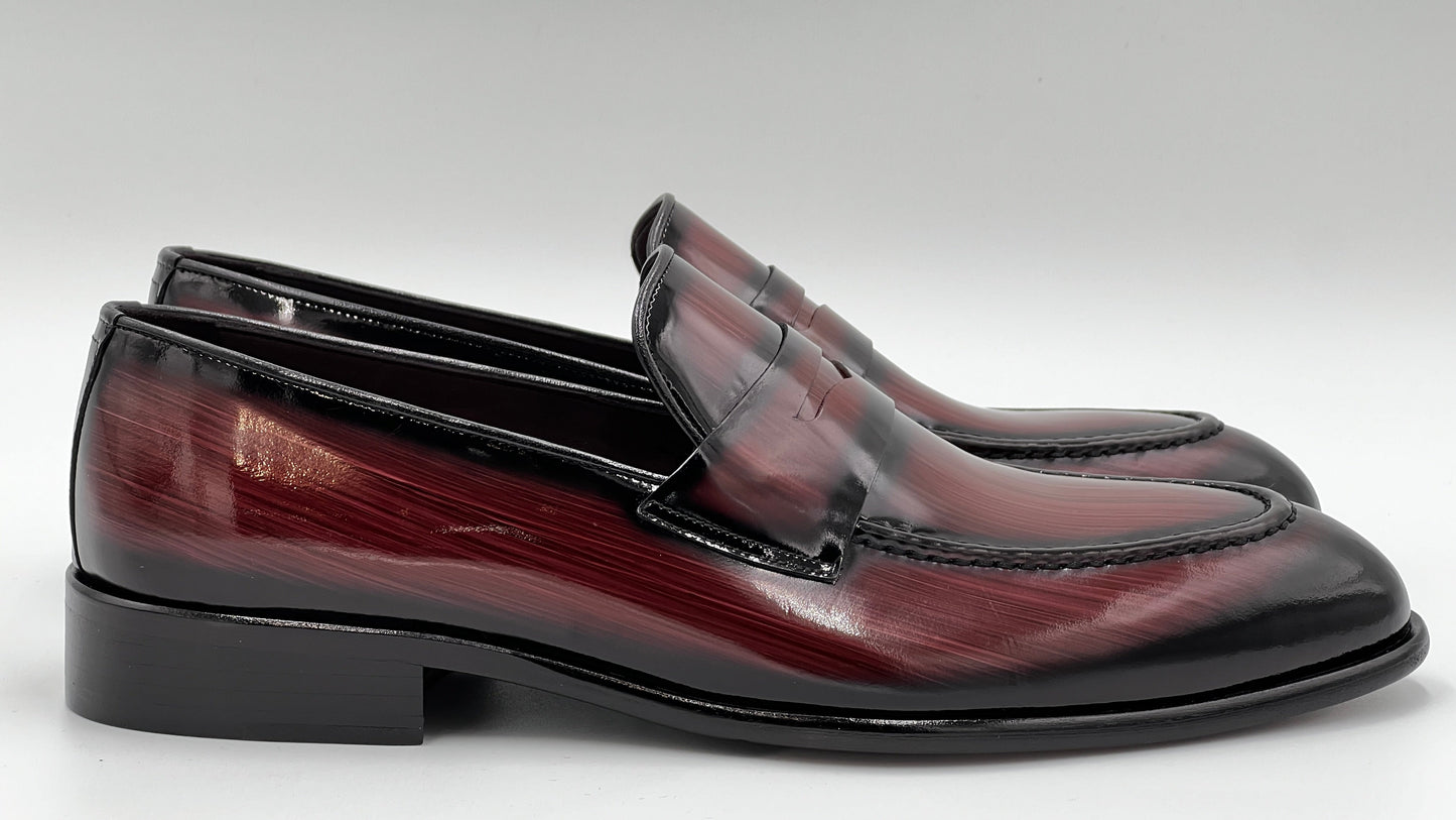 LANDO Handpaint Loafer Burgundy Leather Dress Shoes - Alvarenzo shoes