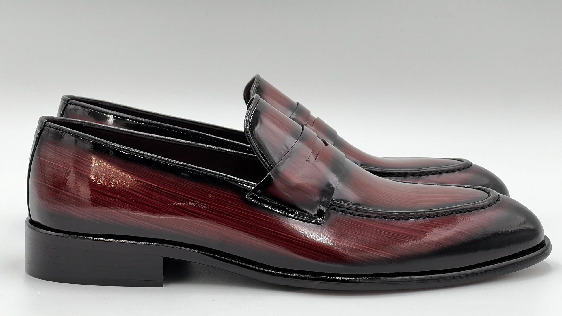 LANDO Handpaint Loafer Burgundy Leather Dress Shoes - Alvarenzo shoes