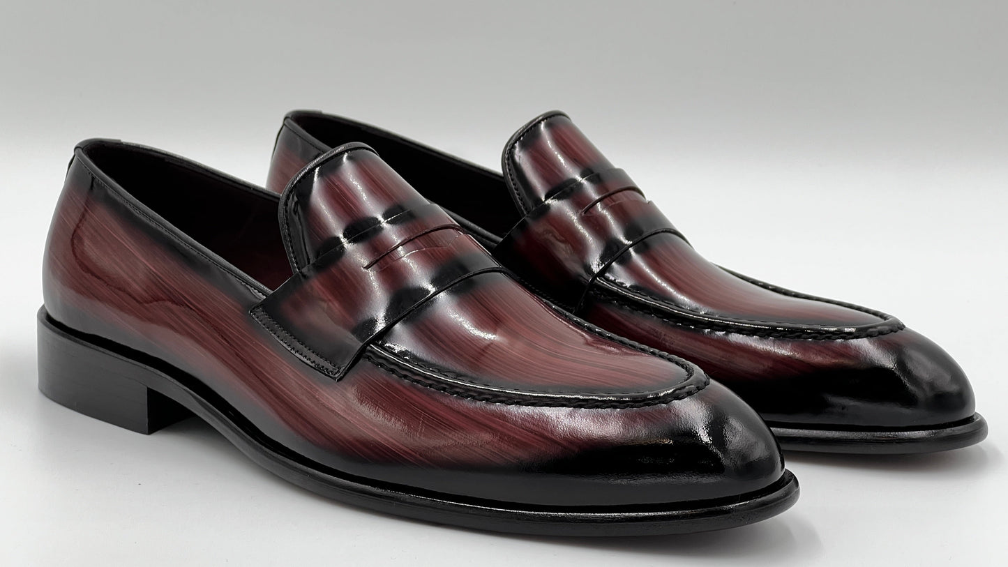 LANDO Handpaint Loafer Burgundy Leather Dress Shoes - Alvarenzo shoes