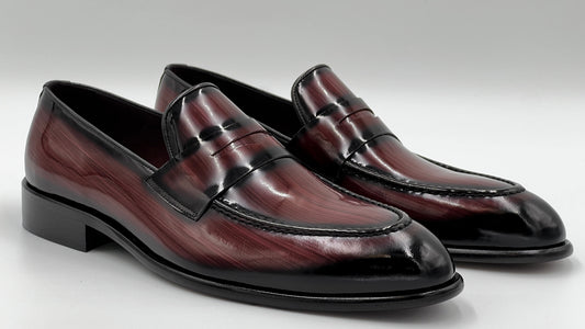 LANDO Handpaint Loafer Burgundy Leather Dress Shoes - Alvarenzo shoes