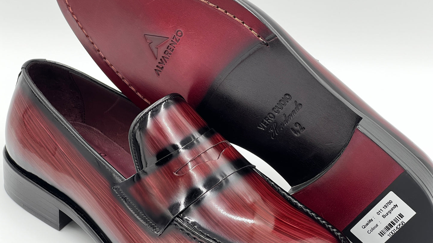 LANDO Handpaint Loafer Burgundy Leather Dress Shoes - Alvarenzo shoes