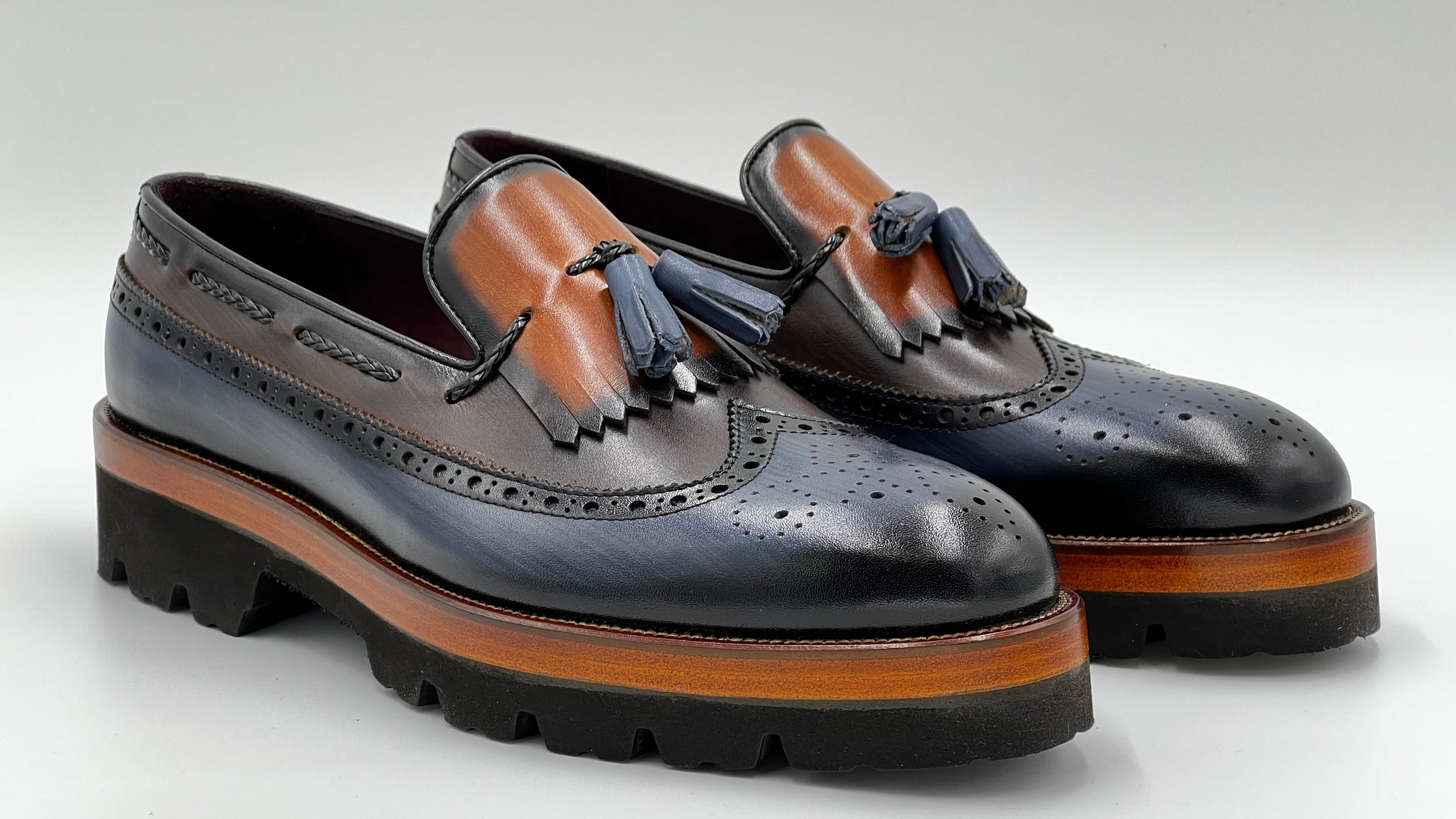 MONKS Handpaint Dual Color Loafer Leather Shoes - Alvarenzo shoes