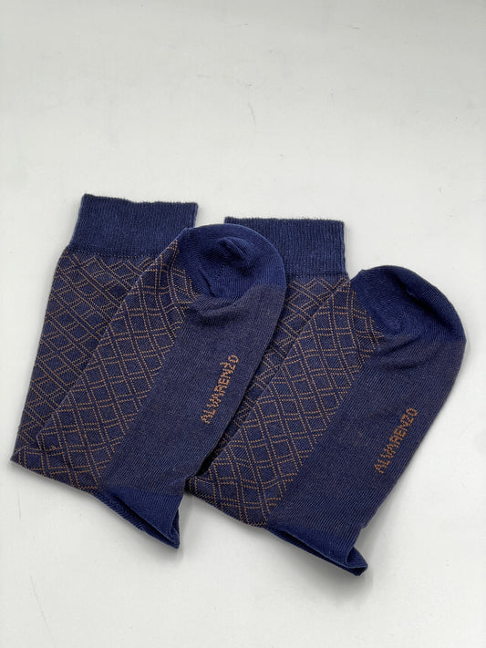 Navy & Tan Diamond Pattern Socks - Alvarenzo shoes